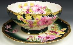 Limoges France Hand Painted Orchids Tray With Center Bowl