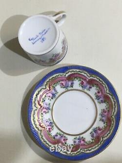 Limoges France Peint Main Hand Painted Coffee Cup & Saucer Signed