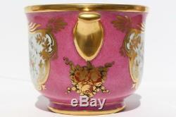 Limoges France Porcelain Bowl Hand Gilt Painted Sevres Decor Flowers Pink Ground