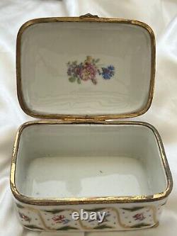 Limoges Hand Painted Porcelain Trinket Box with Paris Brooch inside