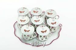 Limoges Porcelain Hand Painted Butterflies Pots de Creme Set - 8 Cups and Tray