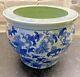 Longqing Qianlong Vintage Chinese Fish Bowl Blue / White Large Planter Pot