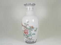 Lovely Chinese Republic Hand Painted Bird Flowers Poetry Porcelain Signed Vase