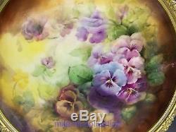 Lovely Limoges Hand Painted Pansies 15.5 Framed Plaque Charger Artist Signed