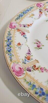 Lush Hand Painted Donath Dresden Porcelain 8 Plates Florals Blue Border Gold