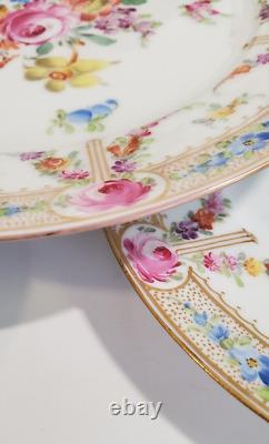 Lush Hand Painted Donath Dresden Porcelain 8 Plates Florals Blue Border Gold