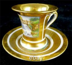 M017 Antique Old Paris Porcelain Miniature Gold Hand Painted Cup & Saucer