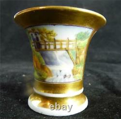 M017 Antique Old Paris Porcelain Miniature Gold Hand Painted Cup & Saucer