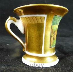 M017 Antique Old Paris Porcelain Miniature Gold Hand Painted Cup & Saucer