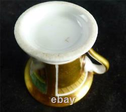 M017 Antique Old Paris Porcelain Miniature Gold Hand Painted Cup & Saucer