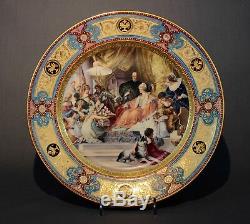 MAGNIFICIENT ROYAL VIENNA Hand Painted porcelain plate, Antique