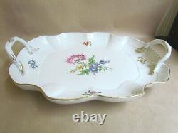 MEISSEN PORCELAIN LARGE BASKETWEAVE HANDLED TRAY HAND PAINTED FLORA (Ref5019)