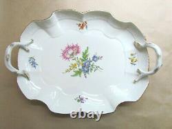 MEISSEN PORCELAIN LARGE BASKETWEAVE HANDLED TRAY HAND PAINTED FLORA (Ref5019)