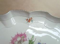 MEISSEN PORCELAIN LARGE BASKETWEAVE HANDLED TRAY HAND PAINTED FLORA (Ref5019)