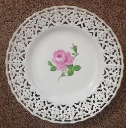 MEISSEN RETICULATED PORCELAIN Rote Rose HAND PAINTED PLATE Rare