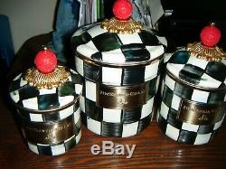 MacKenzie Childs 3 piece MINI Hand painted Enamelware Canister set New
