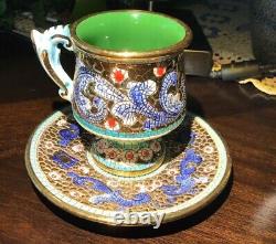 Majolica Taormina Hand painted Porcelain Tea Cup and Saucer Sicily Italy Rare
