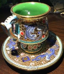 Majolica Taormina Hand painted Porcelain Tea Cup and Saucer Sicily Italy Rare