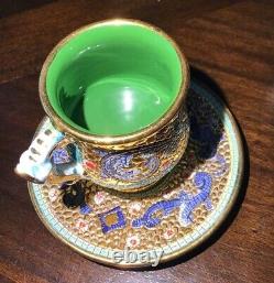 Majolica Taormina Hand painted Porcelain Tea Cup and Saucer Sicily Italy Rare