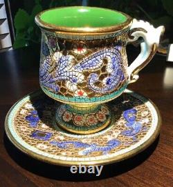 Majolica Taormina Hand painted Porcelain Tea Cup and Saucer Sicily Italy Rare