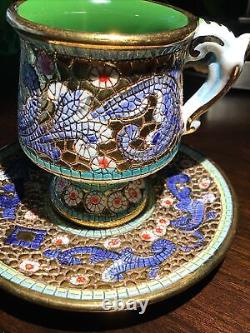 Majolica Taormina Hand painted Porcelain Tea Cup and Saucer Sicily Italy Rare