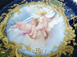 Marvellous Antique Porcelain Limoges Plate Hand Painted Blue Cobalt Sevres Baby