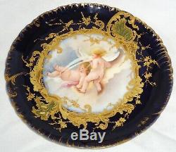 Marvellous Antique Porcelain Limoges Plate Hand Painted Blue Cobalt Sevres Baby