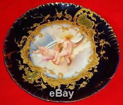 Marvellous Antique Porcelain Limoges Plate Hand Painted Blue Cobalt Sevres Baby