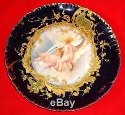 Marvellous Antique Porcelain Limoges Plate Hand Painted Blue Cobalt Sevres Baby