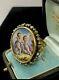 Massive French Victorian 14k Yellow Gold Hand Painted Cherub Porcelain Ring