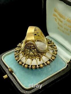 Massive French Victorian 14K yellow gold Hand Painted Cherub Porcelain ring