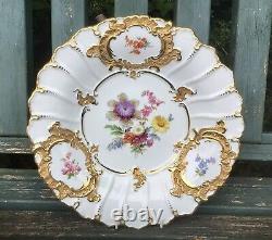 Meissen Gilded Charger Plate Hand Painted Flowers Moulded Circa 1924-1934