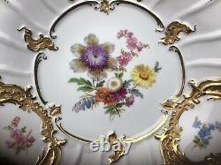 Meissen Gilded Charger Plate Hand Painted Flowers Moulded Circa 1924-1934