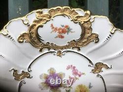 Meissen Gilded Charger Plate Hand Painted Flowers Moulded Circa 1924-1934