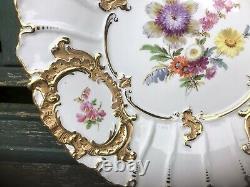 Meissen Gilded Charger Plate Hand Painted Flowers Moulded Circa 1924-1934