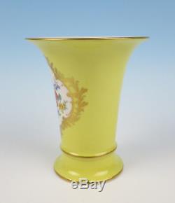 Meissen Hand Painted Flowers on Yellow Ground 1st Quality Porcelain Vase German