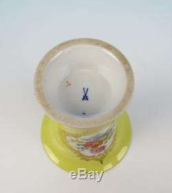 Meissen Hand Painted Flowers on Yellow Ground 1st Quality Porcelain Vase German