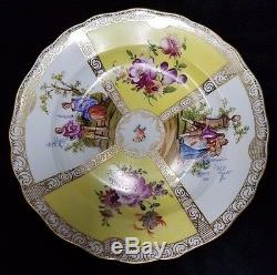 Meissen Hand Painted Porcelain Plate Four sections and Gilt Rim