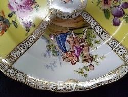 Meissen Hand Painted Porcelain Plate Four sections and Gilt Rim