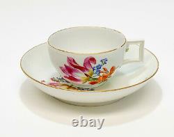 Meissen Marcolini Germany Hand Painted Porcelain Cup & Saucer, Flowers