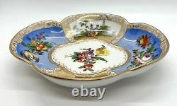 Meissen Porcelain Antique Bowl Quatre Foil Hand Painted Watteau Ar