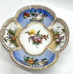 Meissen Porcelain Antique Bowl Quatre Foil Hand Painted Watteau Ar