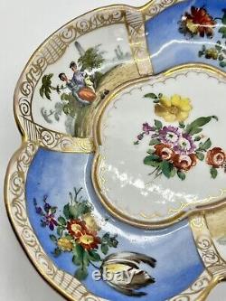 Meissen Porcelain Antique Bowl Quatre Foil Hand Painted Watteau Ar