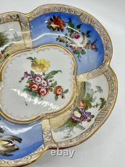 Meissen Porcelain Antique Bowl Quatre Foil Hand Painted Watteau Ar