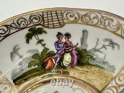 Meissen Porcelain Antique Bowl Quatre Foil Hand Painted Watteau Ar