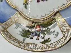Meissen Porcelain Antique Bowl Quatre Foil Hand Painted Watteau Ar