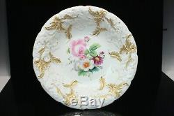 Meissen Porcelain Rococo Large Compote Hand Painted Bouquet & Gilt Relief 19th C
