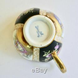 Meissen Quatrefoil Cup Saucer Hand Painted Porcelain Germany C19th Antique