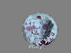 Meissen pink exotic bird Cup Saucer Hand Painted with pink flowers