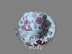 Meissen pink exotic bird Cup Saucer Hand Painted with pink flowers